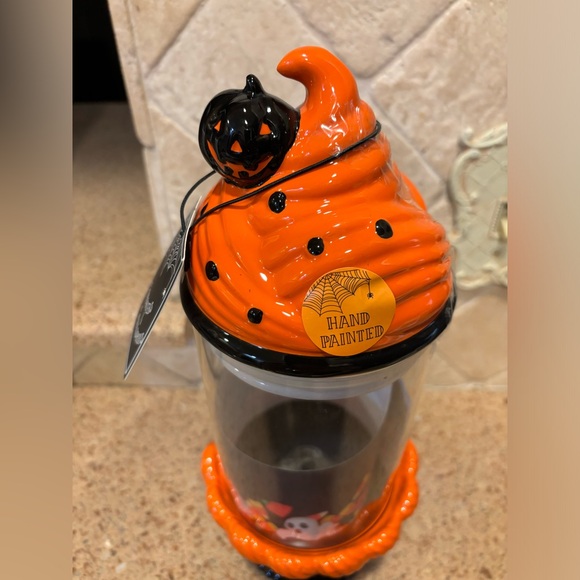 NEW Cobwebs & Cauldrons Halloween Pumpkin Glass Candy Jar - Picture 2 of 9